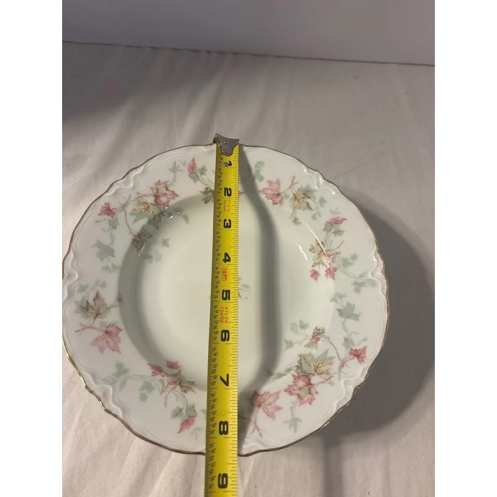 Hutschenreuther Soup Bowls Set 6 White Pink Green Scalloped Gold Rim